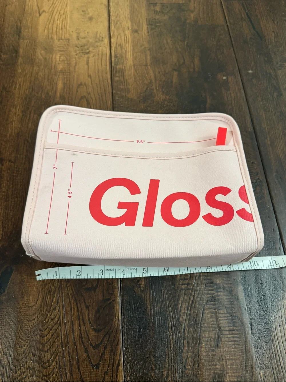 Glossier Pink Beauty Bag Cosmetic Pouch with Red Logo
